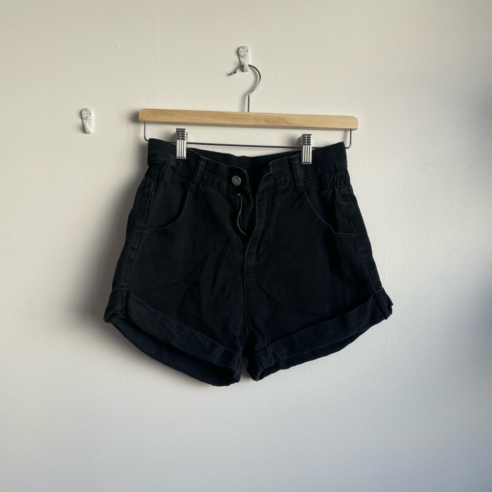 Black denim shorts